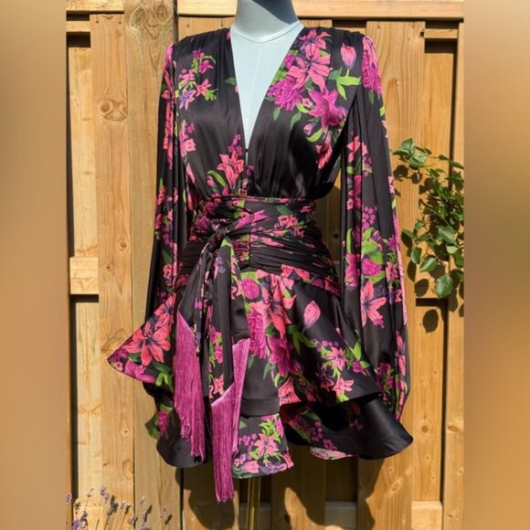 🆕 BRONX & BANCO 🧿 NWOT Bedouin Pink Lily Mini Dress, Tassel Tie, Sz XS US 2 - Picture 3 of 16